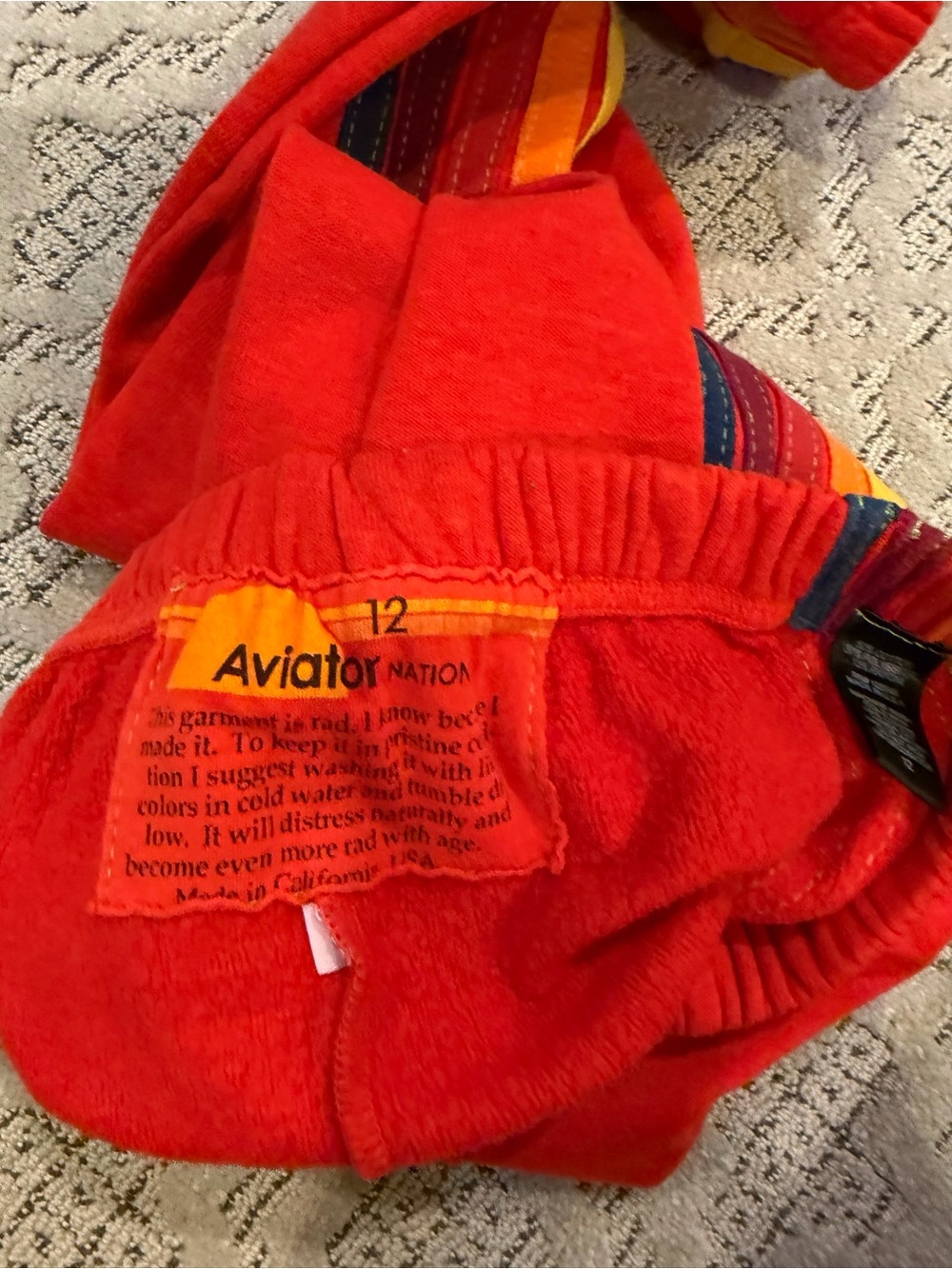 Aviator Nation Red Kids Sweatpants with Rainbow Side Stripes - Picture 5 of 12